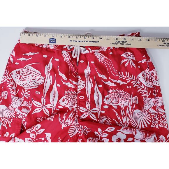 POLO Ralph Lauren Men's Large Hawaiian Board Shorts/Swim Trunks Red White VGUC - Picture 7 of 13